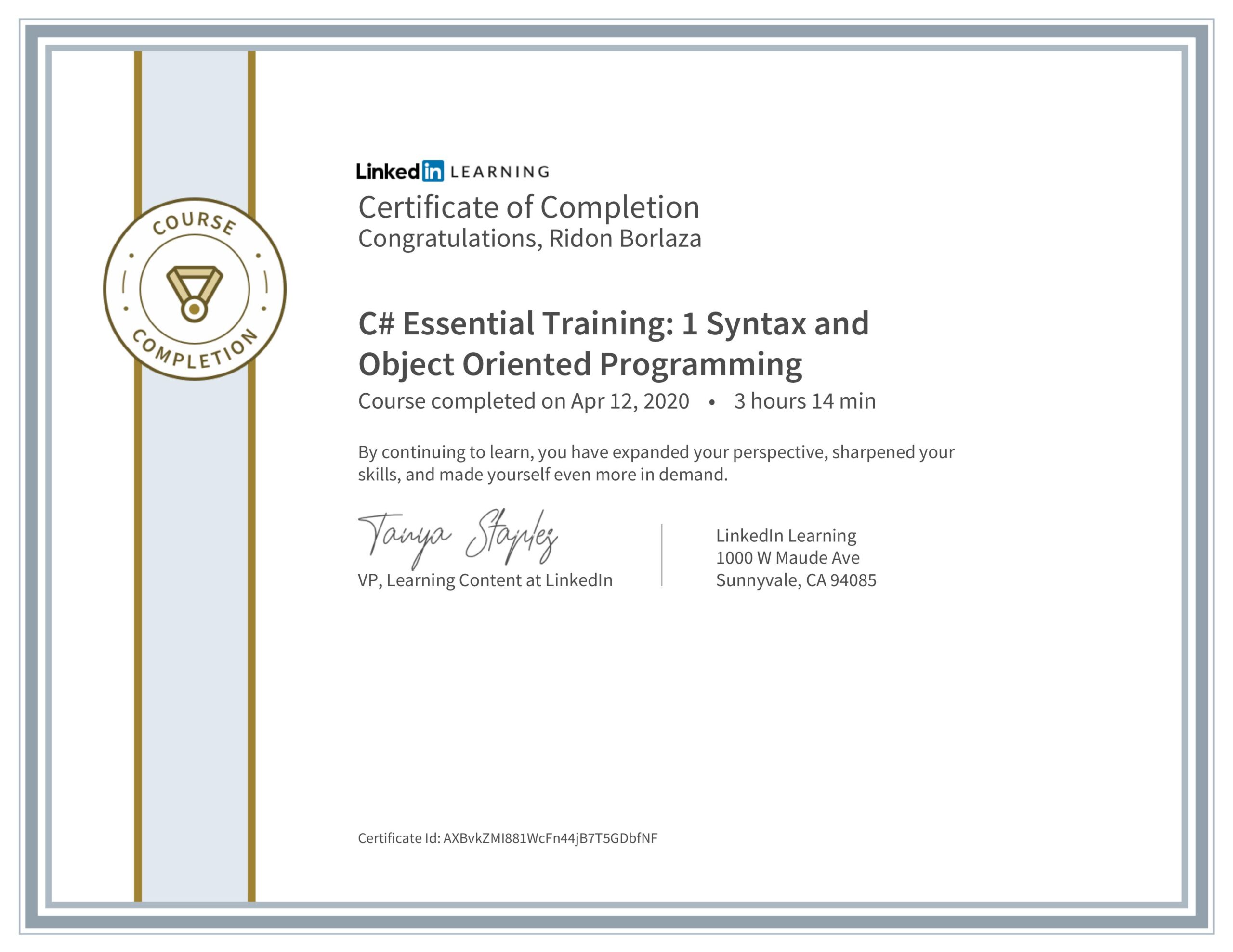 C# Essential Training: 1 Syntax and Object Oriented Programming